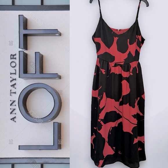 LIKE NEW! LOFT ANN TAYLOR MIDI DRESS. ADJUSTABLE STRAPS, LIGHTWEIGHT, BACK ZIP - Picture 2 of 14